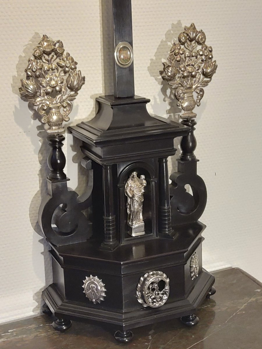 Crucifix In Ebony And Silver, Probably From Mechelen Around 1700-photo-7
